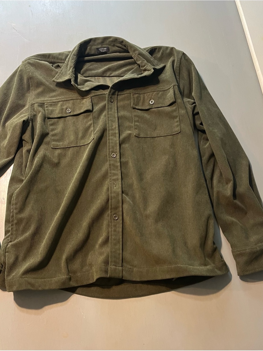 COOFANDY Men’s Corduroy Shacket Button Down Shirt Jacket Olive Green M